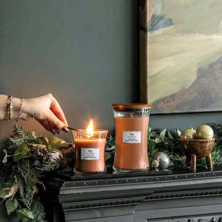 WoodWick Large Hourglass Candle, Santal Myrrh – Premium Soy Blend Wax, Pluswick Innovation Wood Wick